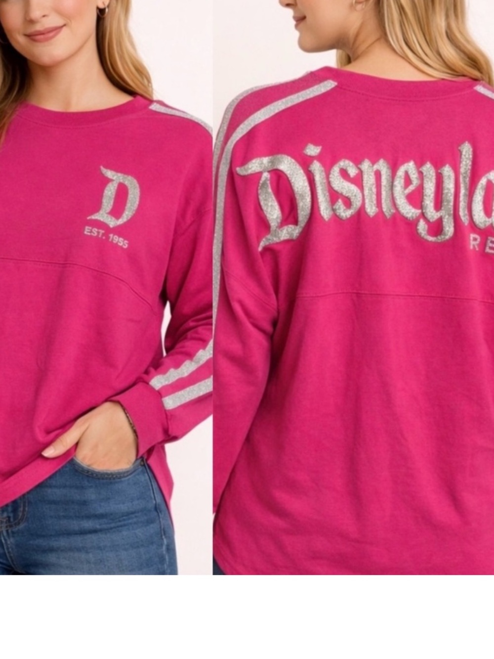 Disney Hot Pink Disneyland Resort Spirit Jersey with Silver Accents Medium